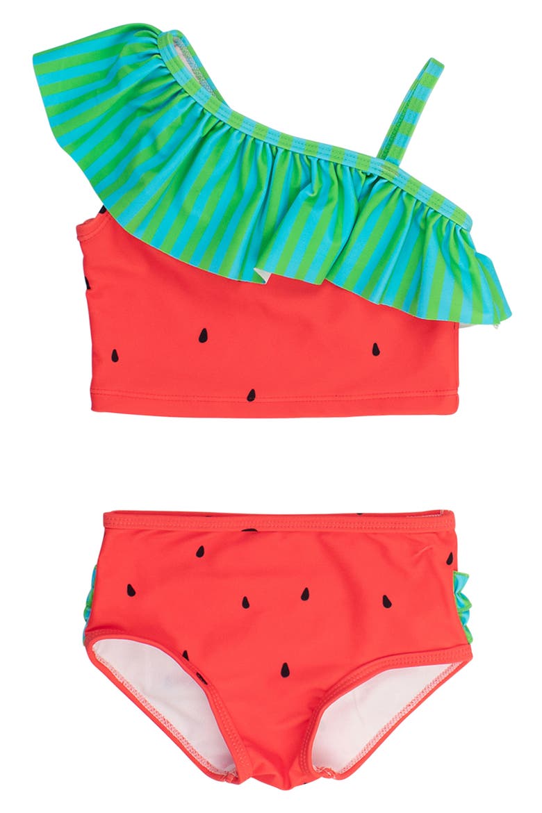 Kids' Watermelon Ruffle One-Shoulder Two-Piece Swimsuit, Main, color, RED