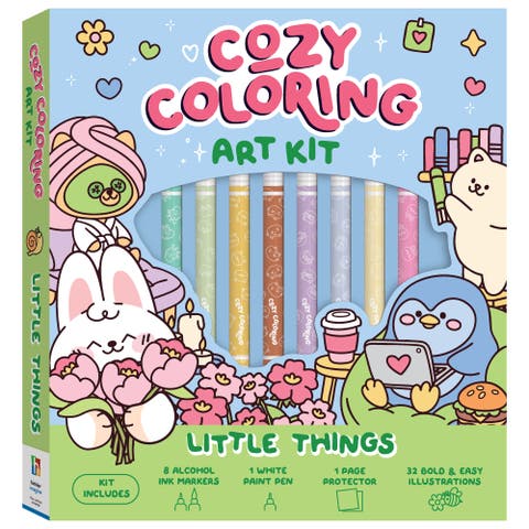 Cozy Coloring, Little Things Art Kit, Adult Coloring Book Set