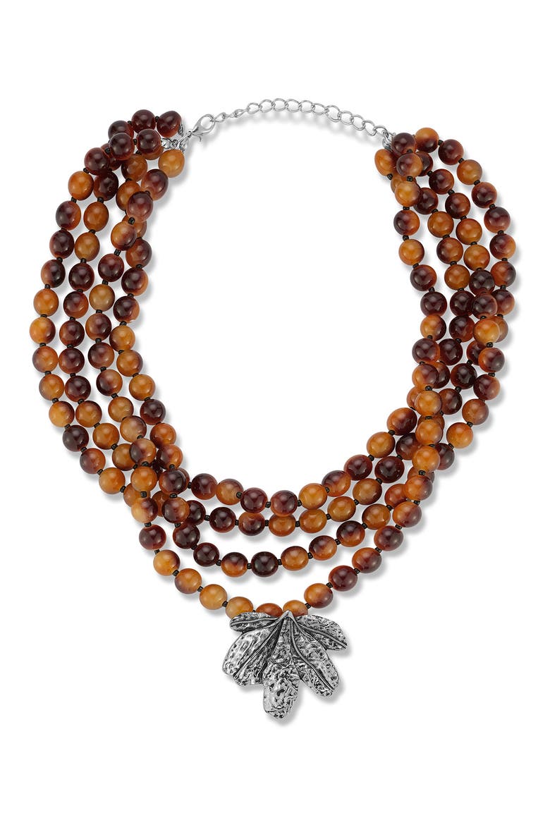 Leaf Pendant Multistrand Resin Statement Necklace, Alternate, color, SILVER