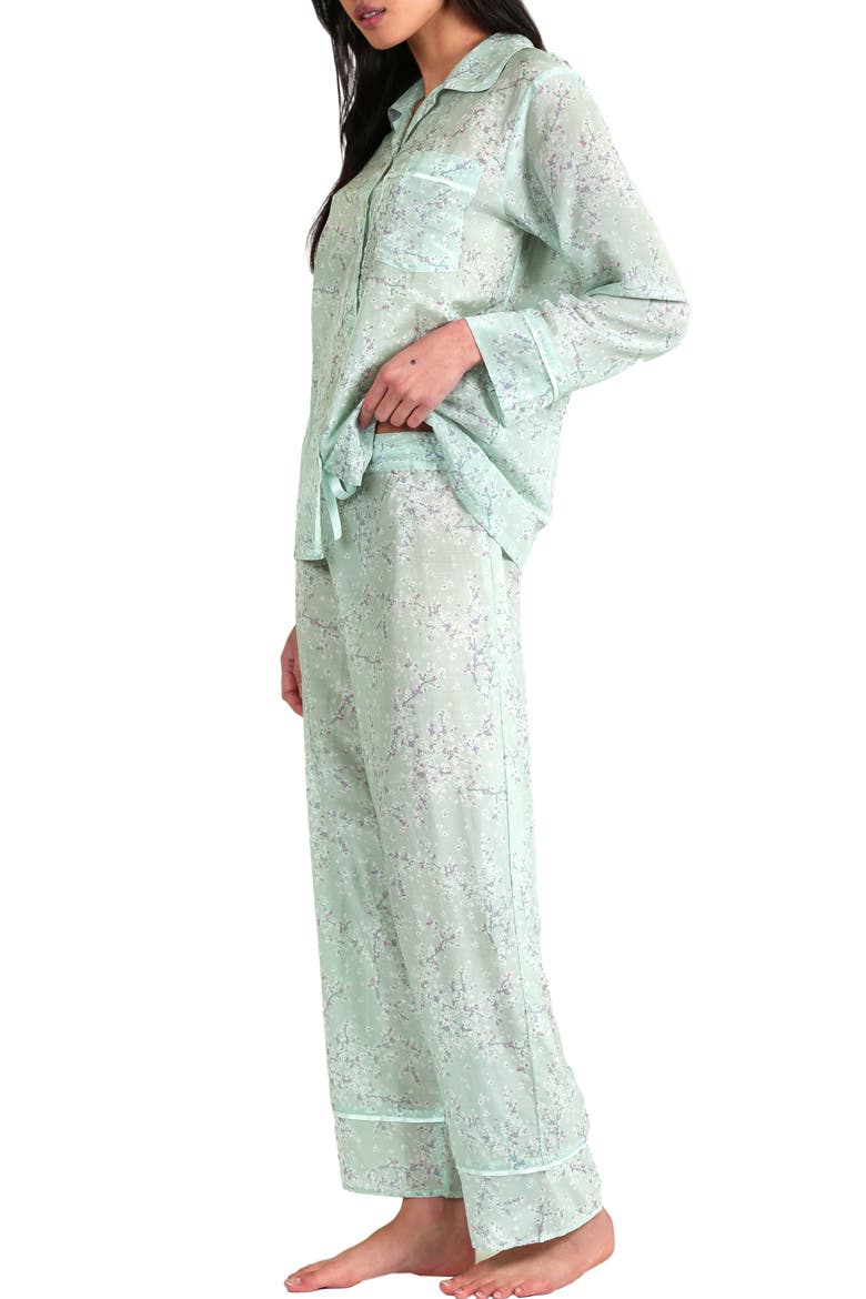 Cheri Blossom Cotton & Silk Pajamas, Alternate, color, SAGE