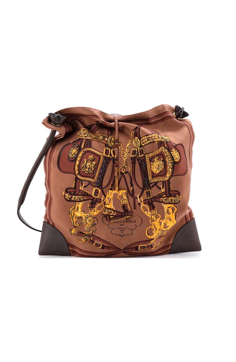 Pre-Owned Hermes Silky City Bag Printed Silk and Leather PM, Main, color, Brown