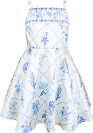 Zunie Kids' Border Print Mikado Fit & Flare Party Dress