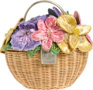 JUDITH LEIBER COUTURE Dorothy Basket Flower Bouquet Woven Rattan Top Handle Bag