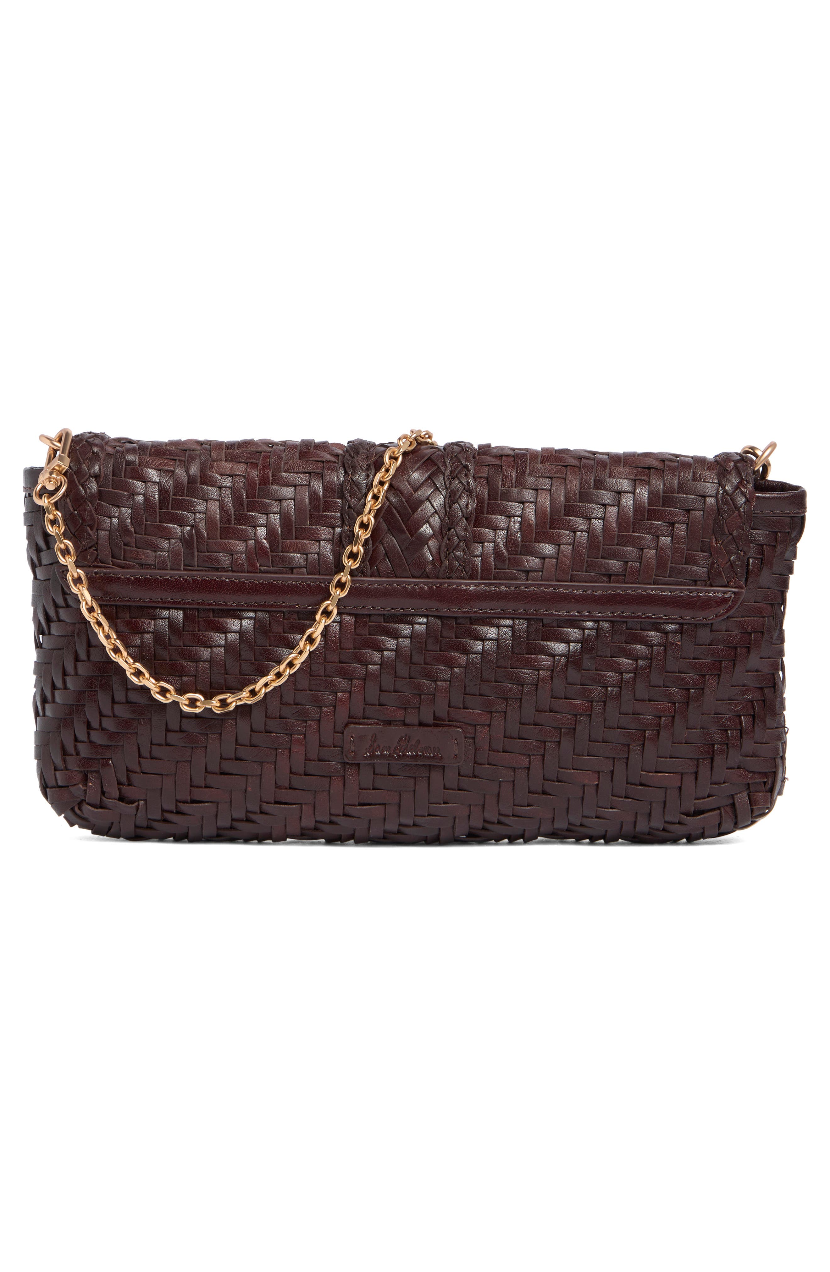 Bailee Woven Leather Clutch, Alternate, color, DARK BROWN