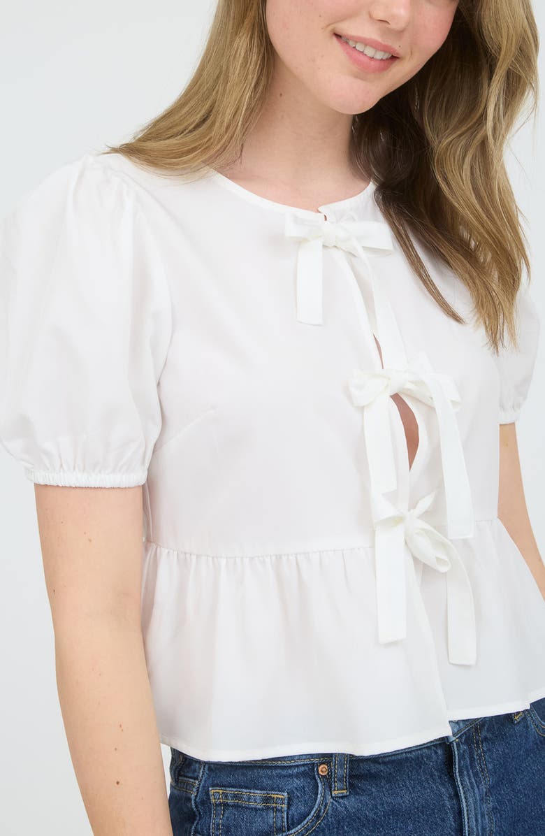 Blu Pepper Bow Embellished Peplum Top, Alternate, color, White