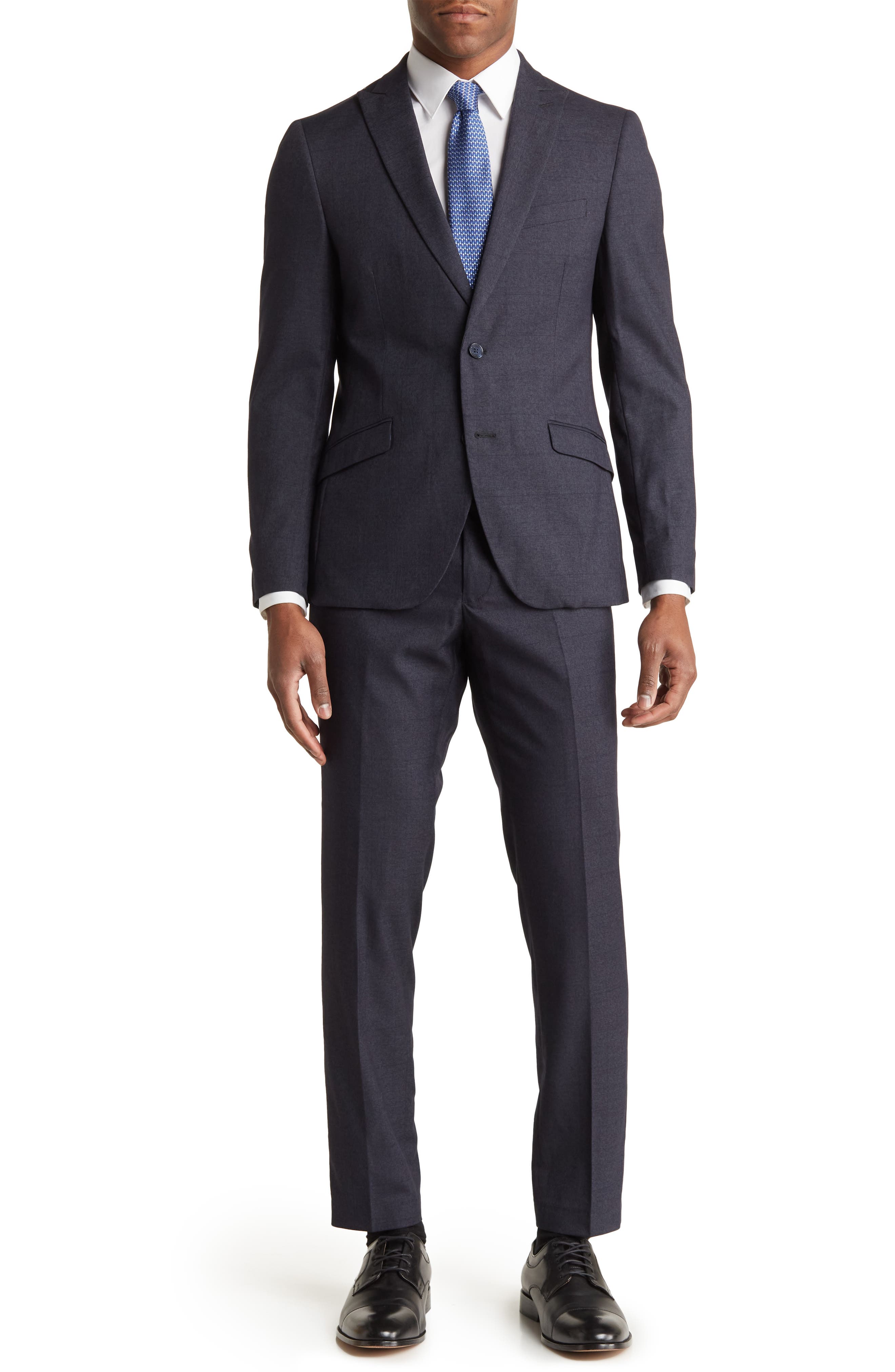 SAVILE ROW CO Charcoal Windowpane Skinny Fit Suit