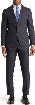 SAVILE ROW CO Charcoal Windowpane Skinny Fit Suit
