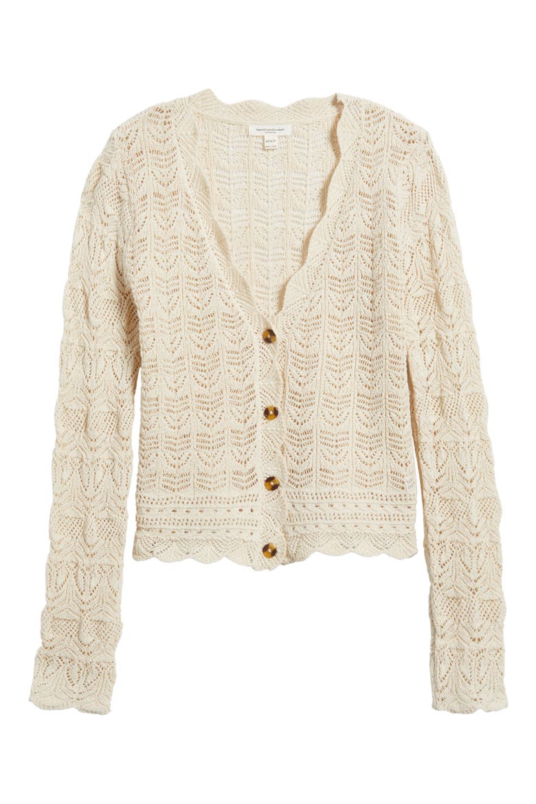 Tamia Pointelle Knit Cardigan, Alternate, color, EGG SHELL