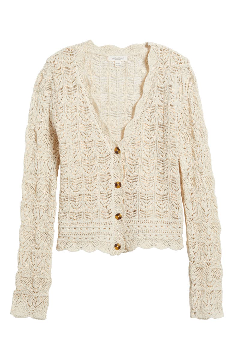 beachlunchlounge Tamia Pointelle Knit Cardigan, Alternate, color, Egg Shell