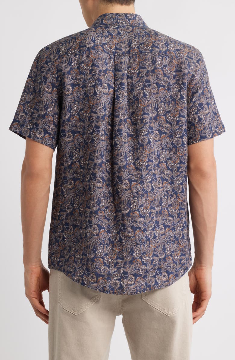 Nordstrom Floral Paisley Short Sleeve Linen Button-Up Shirt, Alternate, color, Navy Jasmine Paisley