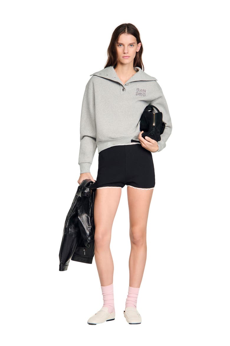 Beaded embroidered ribbed shorts, Alternate, color, Black