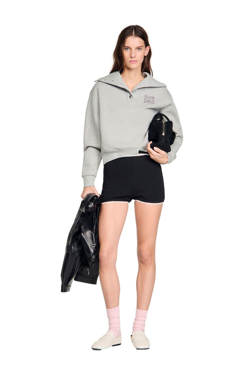 SANDRO Beaded embroidered ribbed shorts, Alternate, color, Black