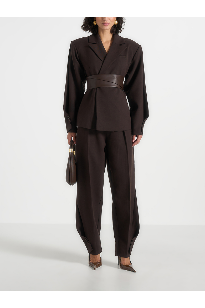 Marie Wool Twist Sleeve Blazer with Belt, Main, color, Brown