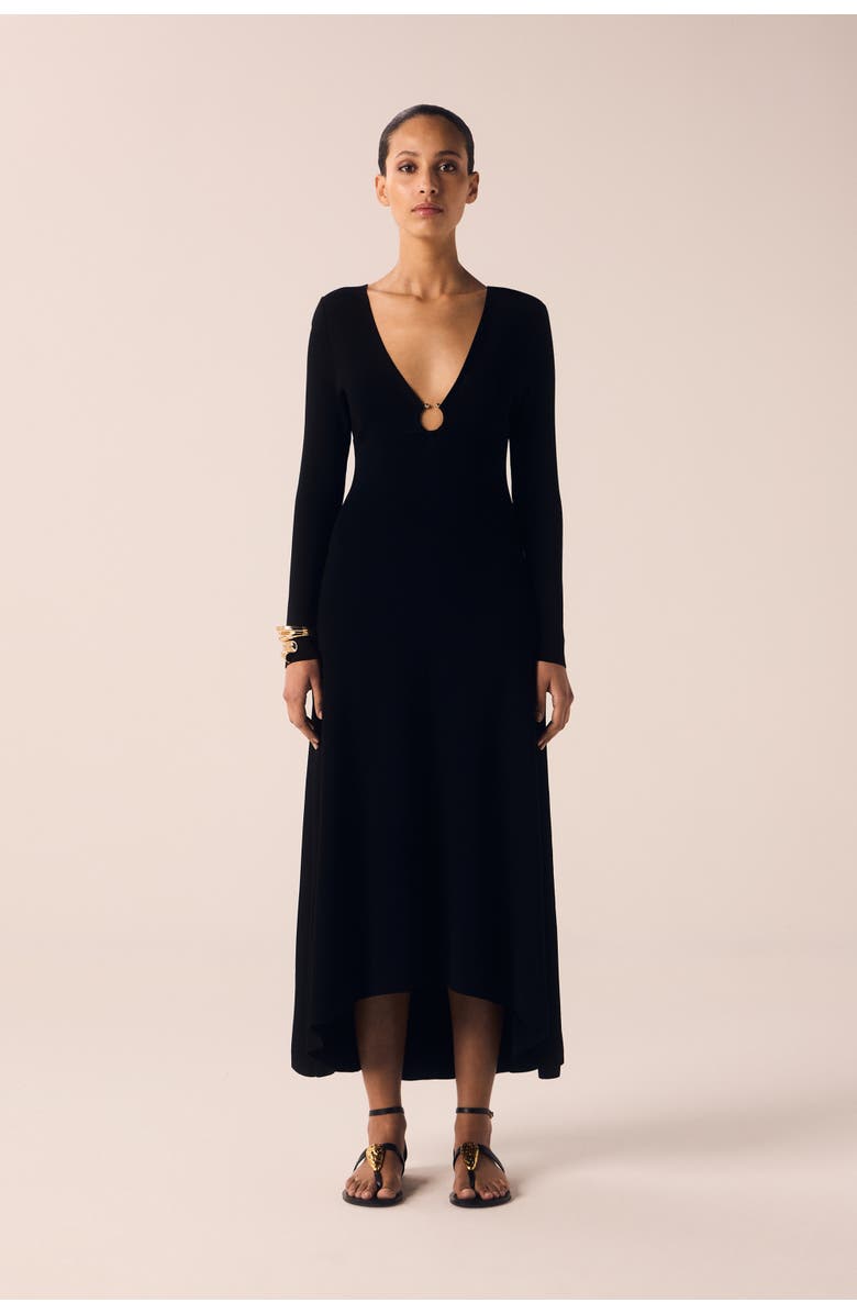 Karen Millen Keyring Detail Long Sleeve Knit Dress, Alternate, color, Black