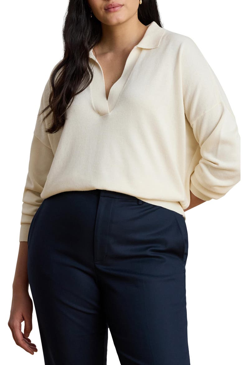 Relaxed Fit Cotton & Modal Polo Sweater, Alternate, color, MASCARPONE CREAM