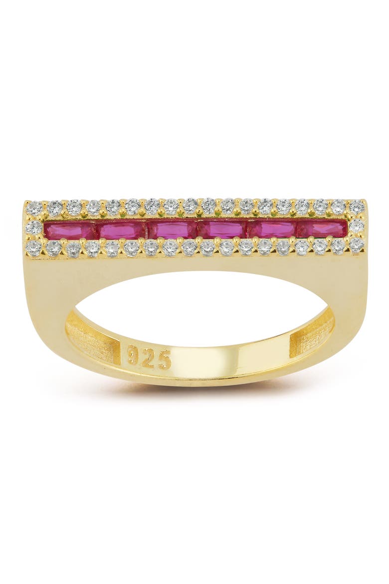 14K Gold Plated Sterling Silver Cubic Zirconia Bar Ring, Alternate, color, GOLD