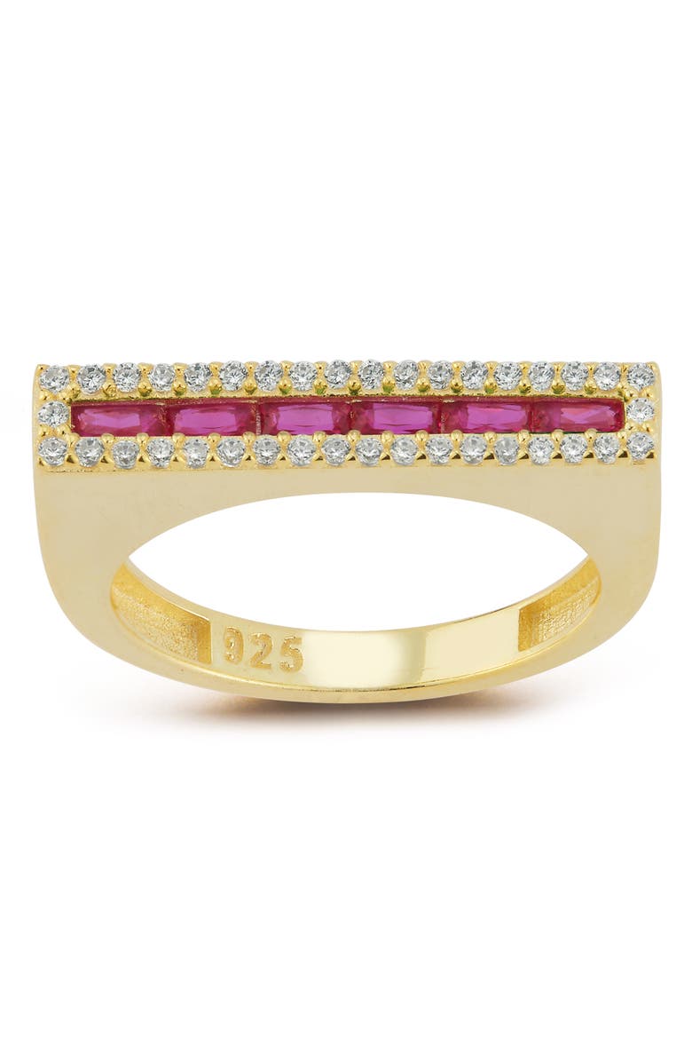 SPHERA MILANO 14K Gold Plated Sterling Silver Cubic Zirconia Bar Ring, Alternate, color, Gold