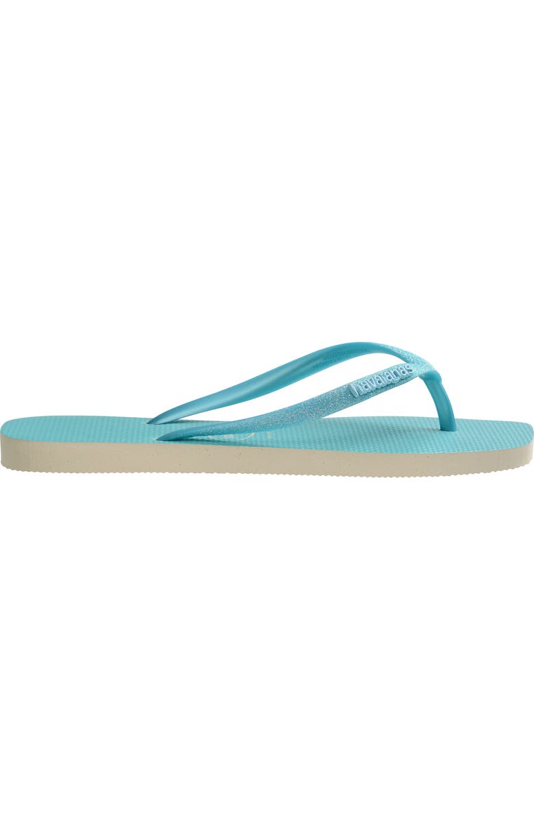Havaianas Slim Square Glitter Neon Flip Flop, Alternate, color, Beige/ Blue