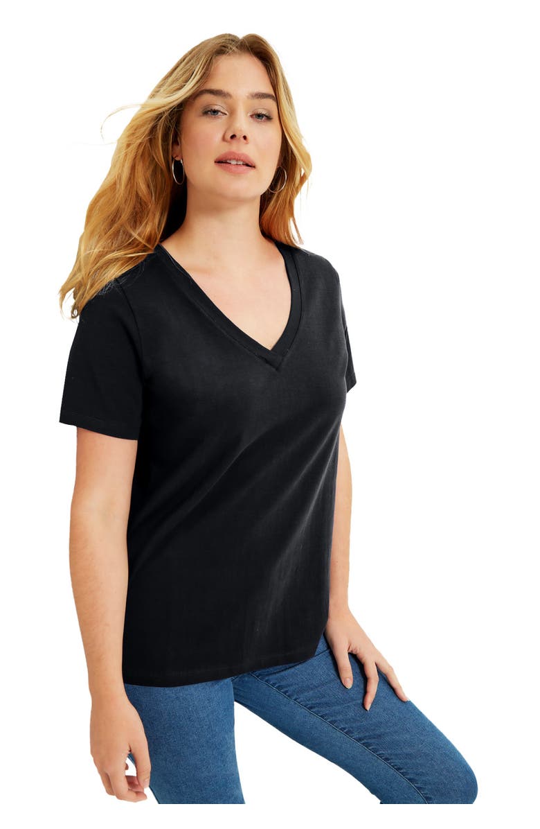 June + Vie Short-Sleeve V-Neck One + Only Tee, Main, color, Black