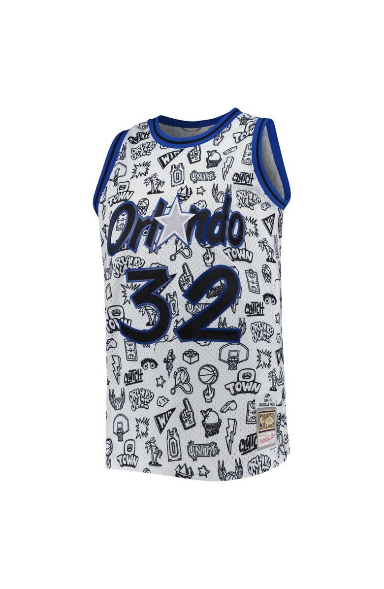 Mitchell & Ness Men's Mitchell & Ness Shaquille O'Neal White Orlando Magic 1994/95 Hardwood Classics Doodle Swingman Jersey, Alternate, color,