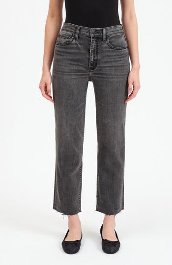 Daze Straight Up Raw Hem High Waist Ankle Straight Leg Jeans