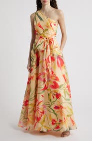 Eliza J Floral One-Shoulder Gwon