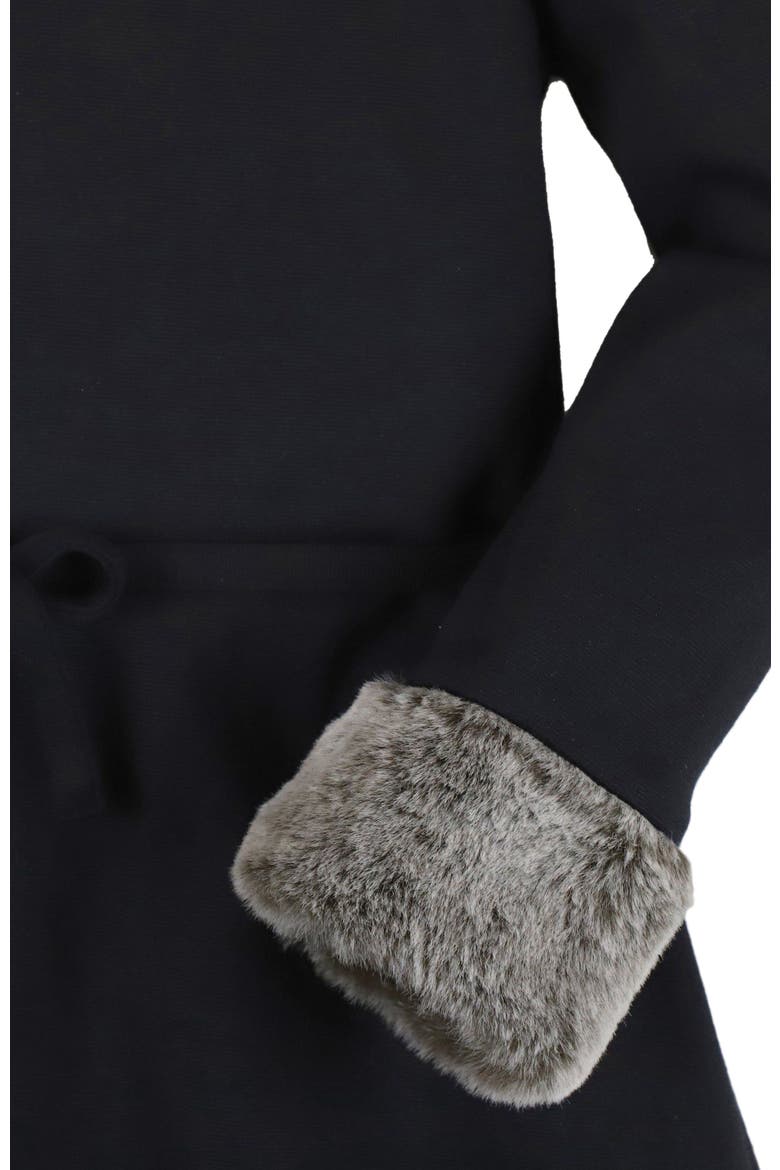 Baby Girls' Long Sleeve Ponte Dress with Faux Fur, Infant, Alternate, color, Black Long Sleeve