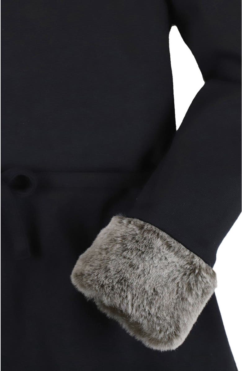 Hope & Henry Baby Girls' Long Sleeve Ponte Dress with Faux Fur, Infant, Alternate, color, Black Long Sleeve