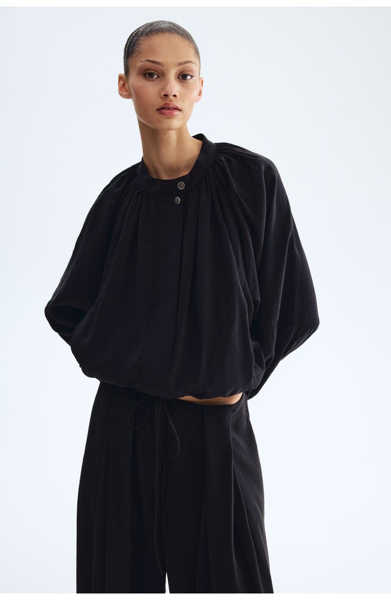H&M Balloon-sleeved modal jacket, Alternate, color, Black