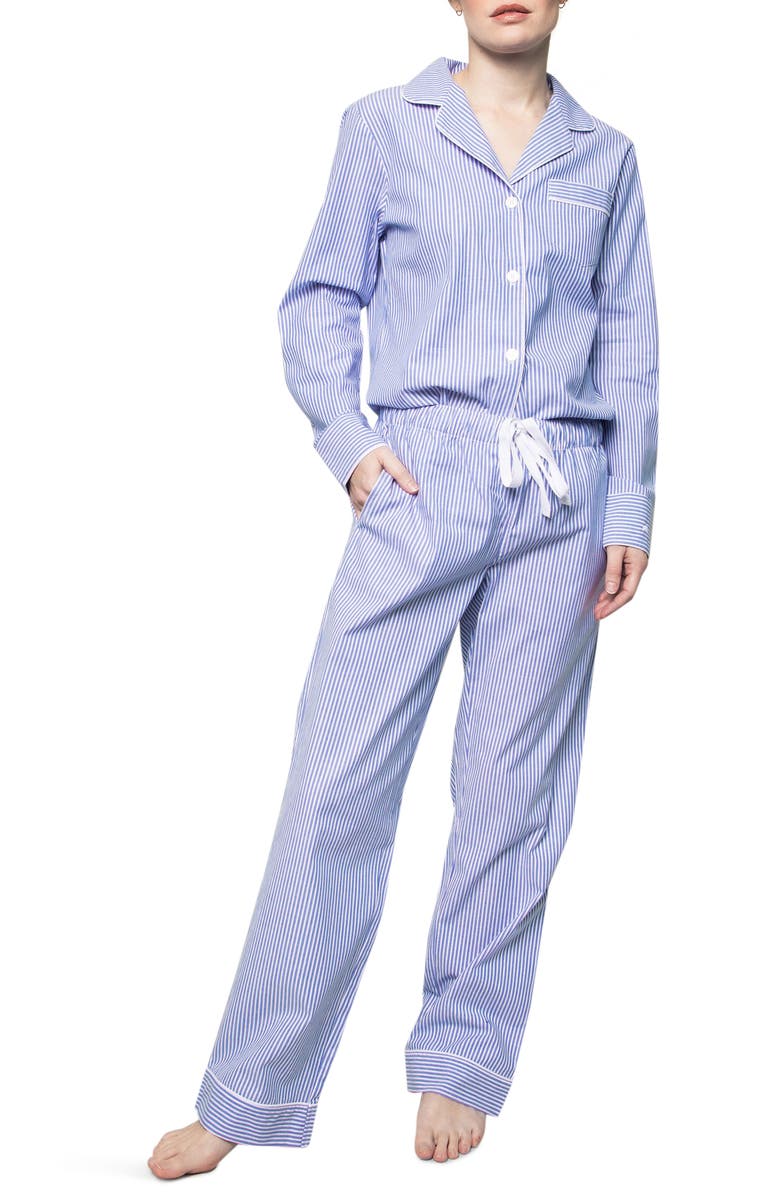 Petite Plume Seersucker Stripe Pajamas, Main, color, Blue