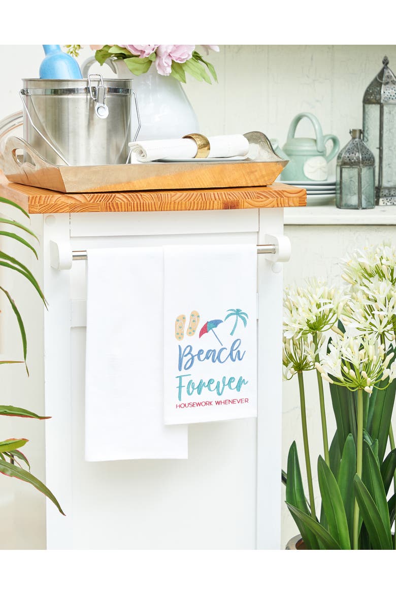 Beach Forever Embroidered Cotton Flour Sack Kitchen Towel, Alternate, color, Blue