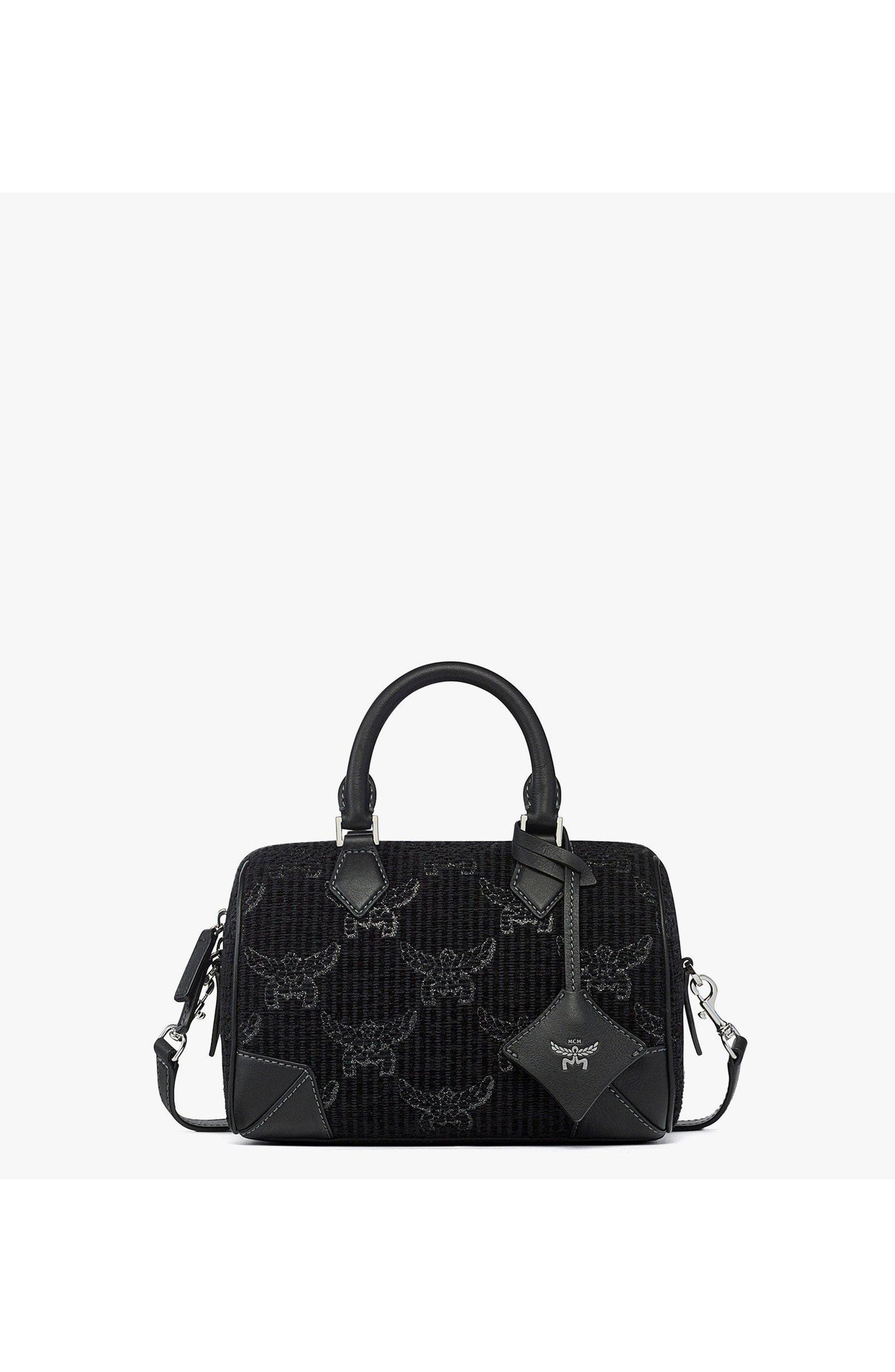 MCM Small Ella Boston Bag in Lauretos Lurex Jacquard, Main, color, Black