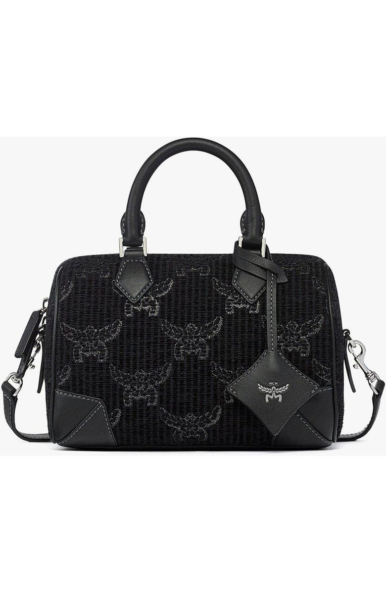 MCM Small Ella Boston Bag in Lauretos Lurex Jacquard, Main, color, Black