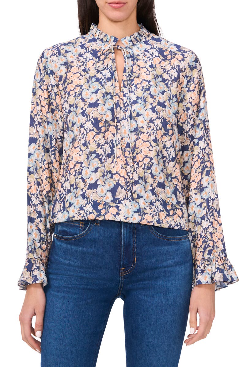 CeCe Tie High Neck Long Sleeve Top, Main, color, 