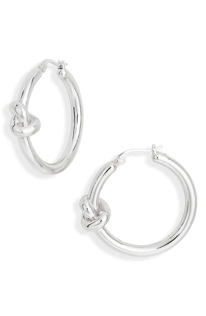 NORDSTROM RACK Demi Fine Knot Hoop Earrings, Main, color, Silver