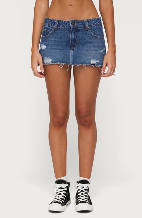 Nylah Frayed Low Rise Denim Skort