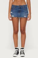 EDIKTED Nylah Frayed Low Rise Denim Skort