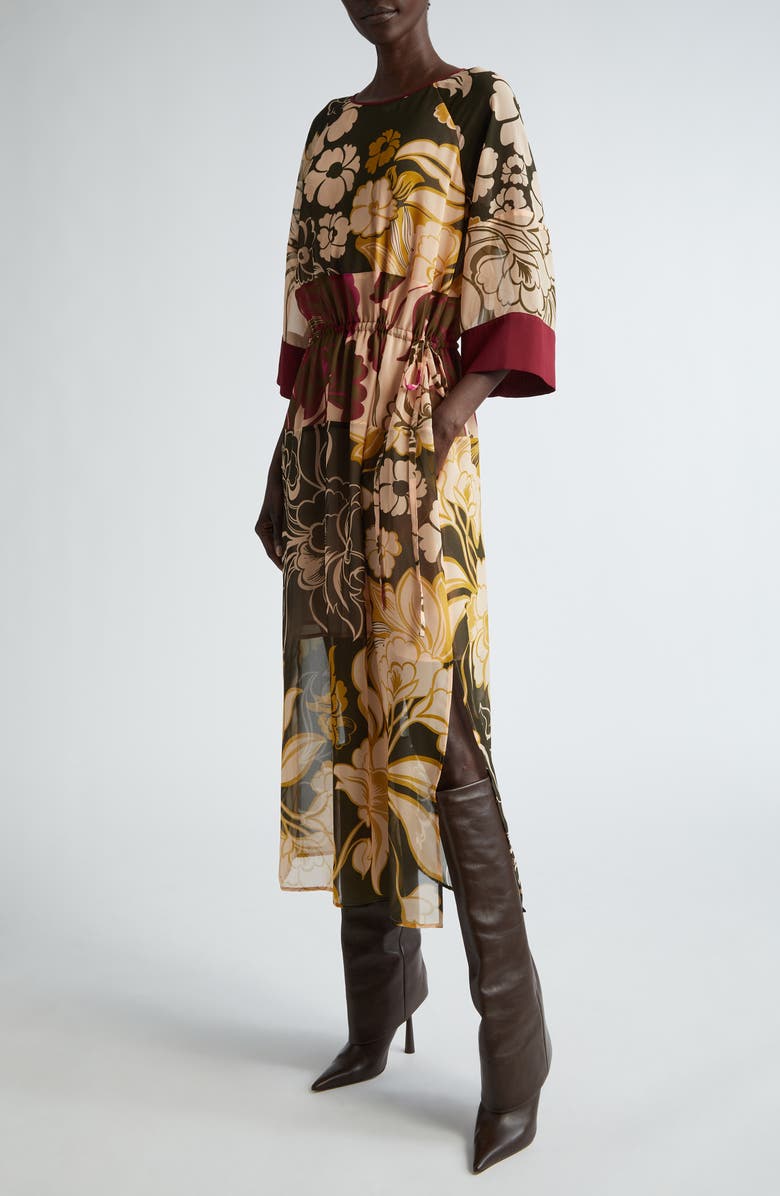 ST. JOHN Mixed Floral Print Chiffon Dress, Main, color, 