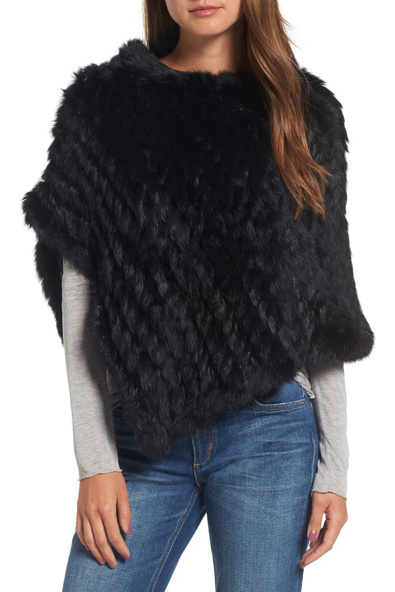 Genuine Rabbit Fur Poncho, Main, color, BLACK/BLACK