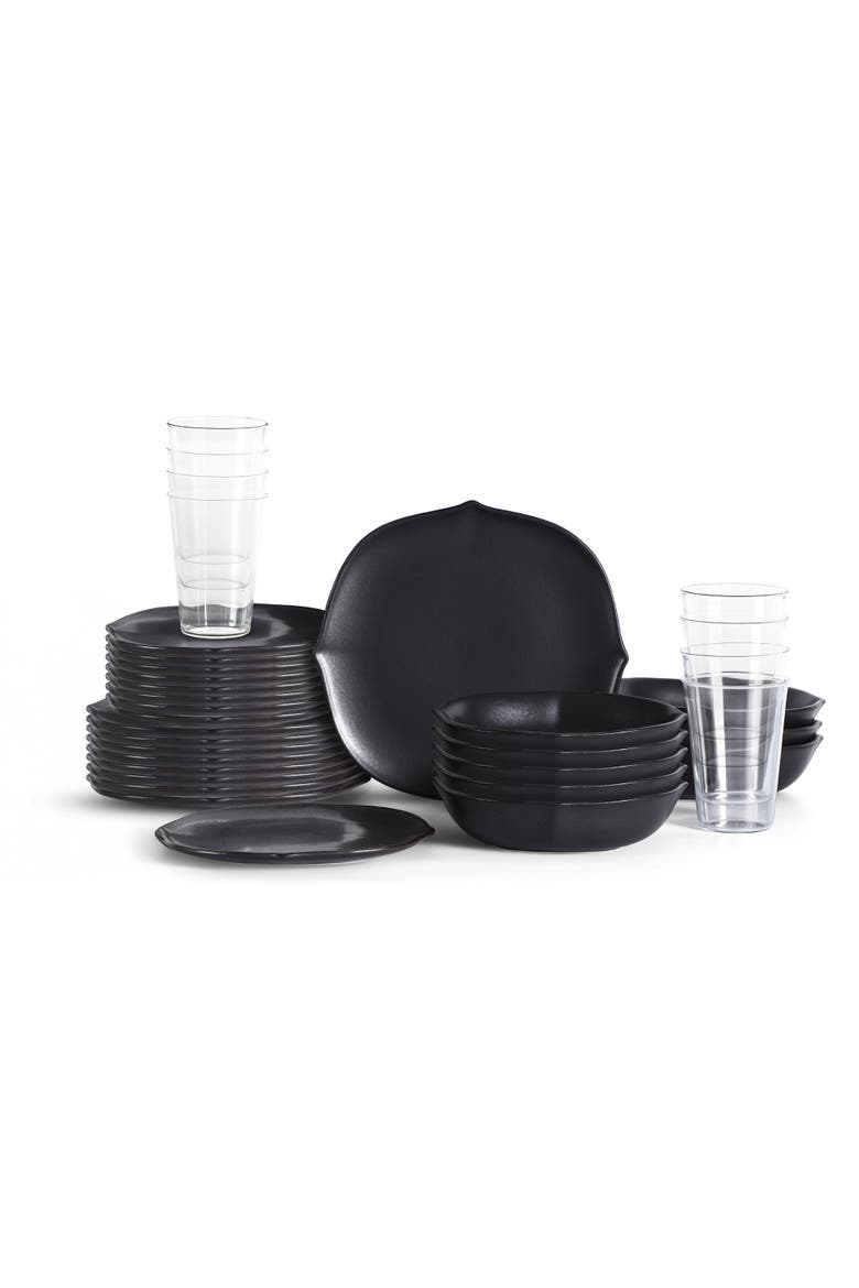 Baskerville Stoneware 32-Piece Dinnerware Set, Includes Glassware, Main, color, Black