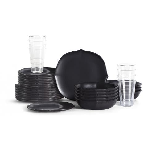 Baskerville Stoneware 32-Piece Dinnerware Set, Includes Glassware