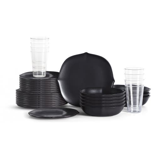 Stone Lain Baskerville Stoneware 32-piece Dinnerware Set, Includes Glassware In Black