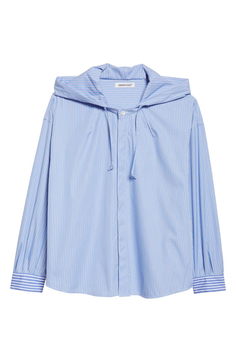 Undercover Hooded Stripe Cotton Blend Button-Up Shirt, Main, color, Blue Stripe