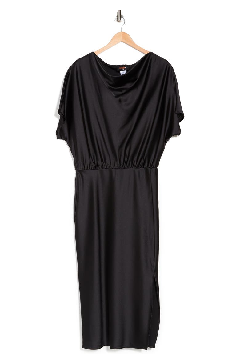 Satin Off the Shoulder Dress, Alternate, color, BLACK