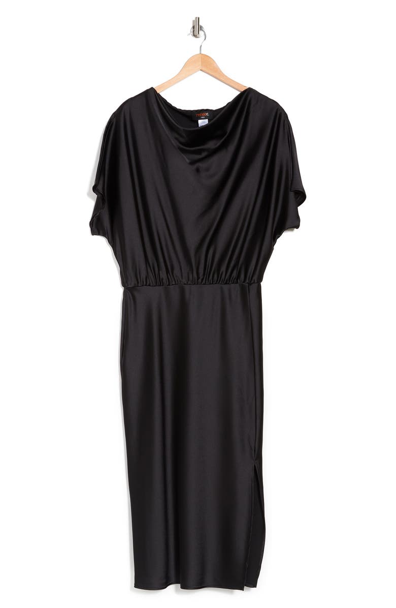 Renee C Satin Off the Shoulder Dress, Alternate, color, Black