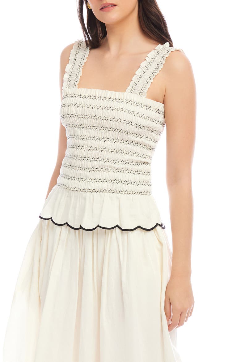 Elliot Smocked Cotton Peplum Camisole, Alternate, color, CREAM