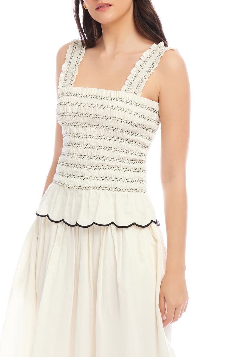FIFTEEN TWENTY Elliot Smocked Cotton Peplum Camisole, Alternate, color, Cream