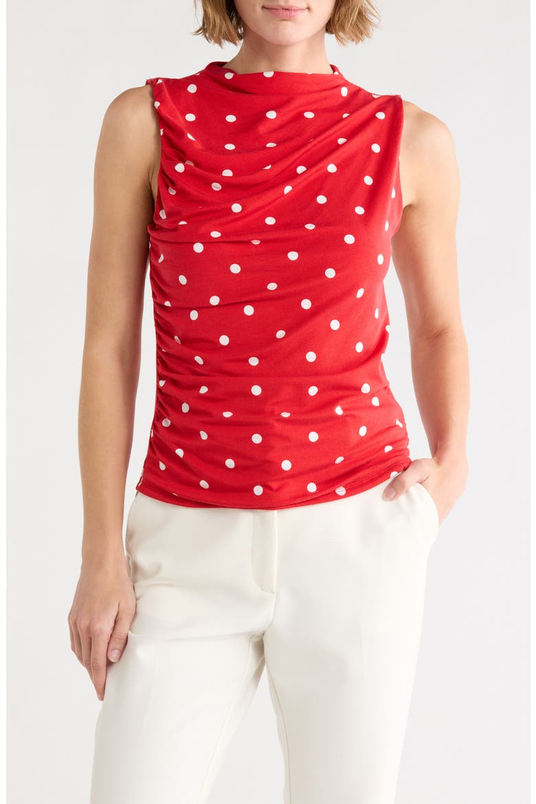 Sleeveless Mock Neck Top, Main, color, RED IVORY POLKA DOT