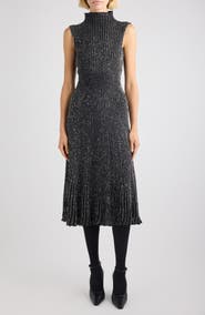 Alaïa Sequin Rib Fit & Flare Sweater Dress