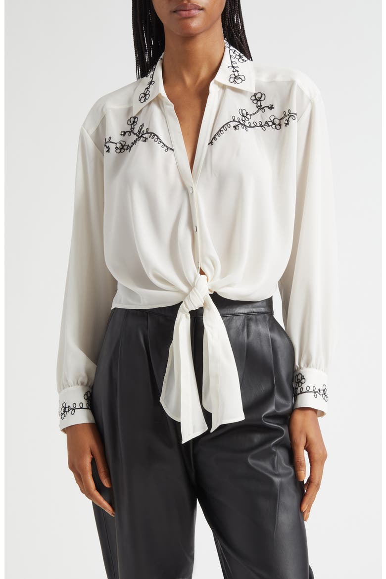 Marianna Embellished Tie Front Shirt, Main, color, IVORY/BLACK